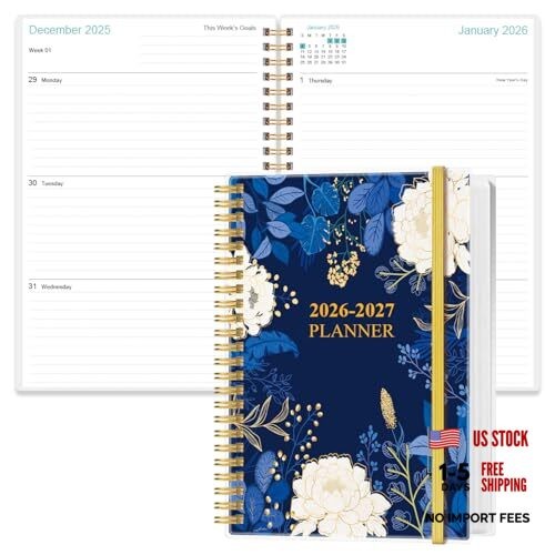2026-2027 Planner - 18 Months Weekly & Monthly 5.8" x 8.3" Blue Leaf Flower gallery