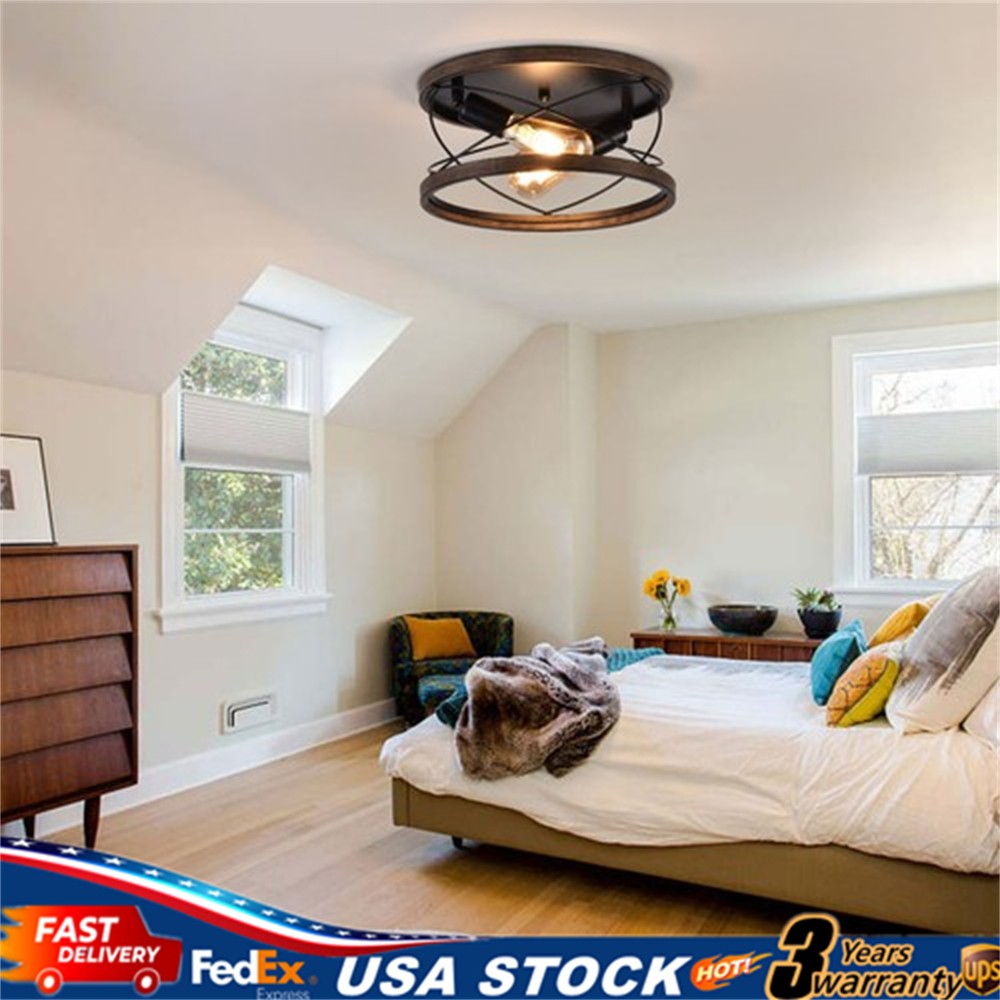 Retro Chandelier Wired Ceiling Lamp Ceiling Mount Light Fixture W/ 2* E26 Bulbs gallery