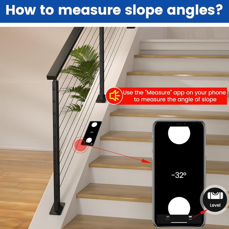 Black Slope Cable Railing Post 36 Inch for 25-40 Degrees Slope 36"X1"X2" T304 St gallery