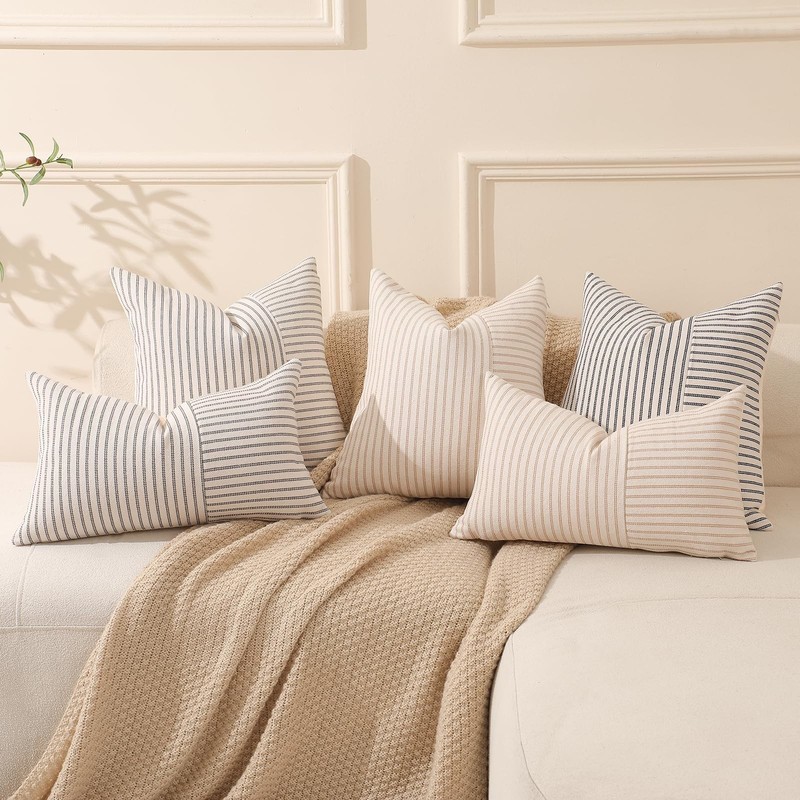 Black and Beige Patchwork Farmhouse Throw Pillow Covers 22 x 22 Inch, Pack of... gallery
