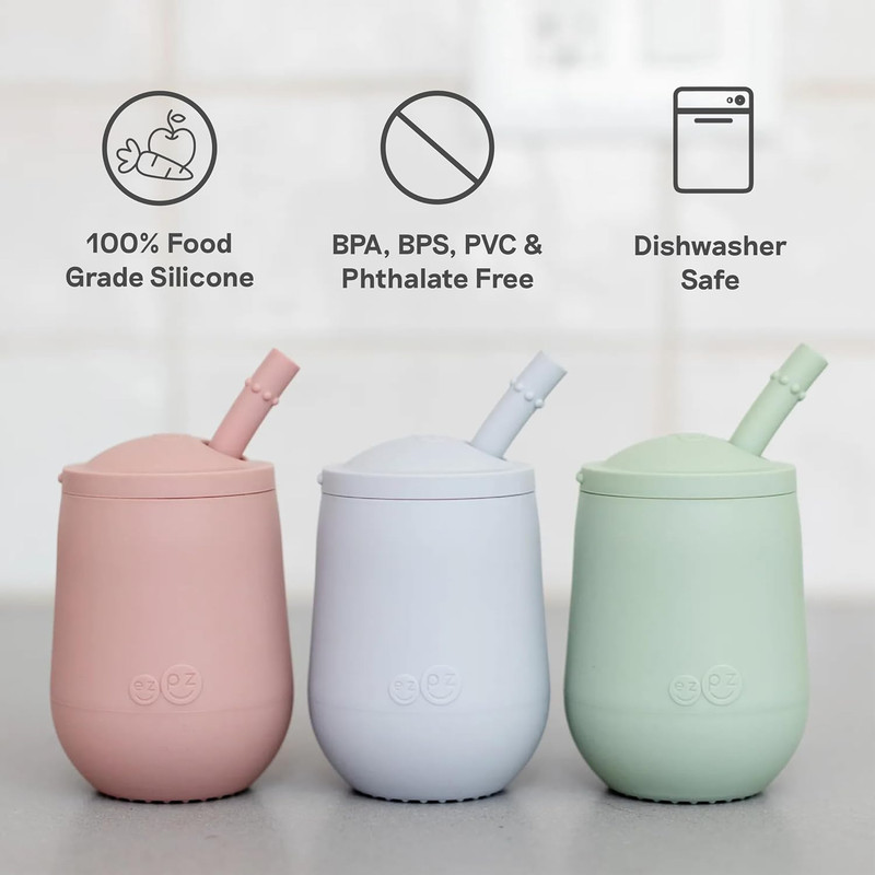 Mini Cup + Straw Training System (Sage) - 9 Months+ - 100% Silicone Training Cup gallery