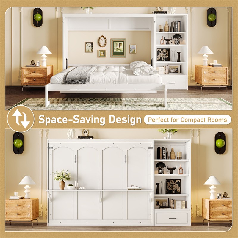 Queen Size Murphy Bed with Height Adjustable Storage Compartments and Drawer gallery