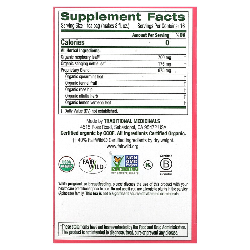 Organic Pregnancy Tea, Raspberry Leaf, Caffeine Free, 16 Wrapped Tea Bags, 0.99 gallery