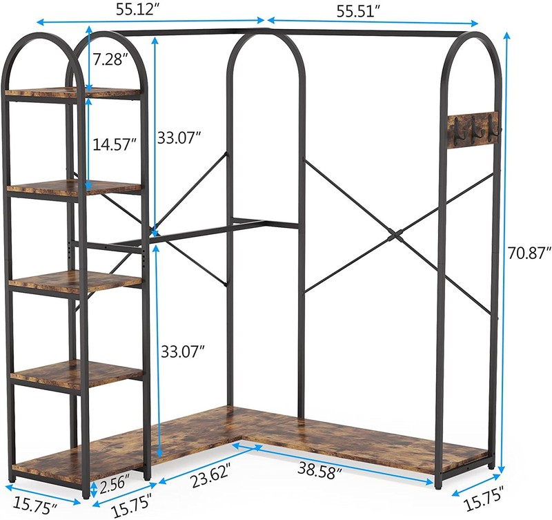 Tribesigns L Shape Corner Clothes Garment Rack w/ Storage Shelves & Hanging Rods gallery