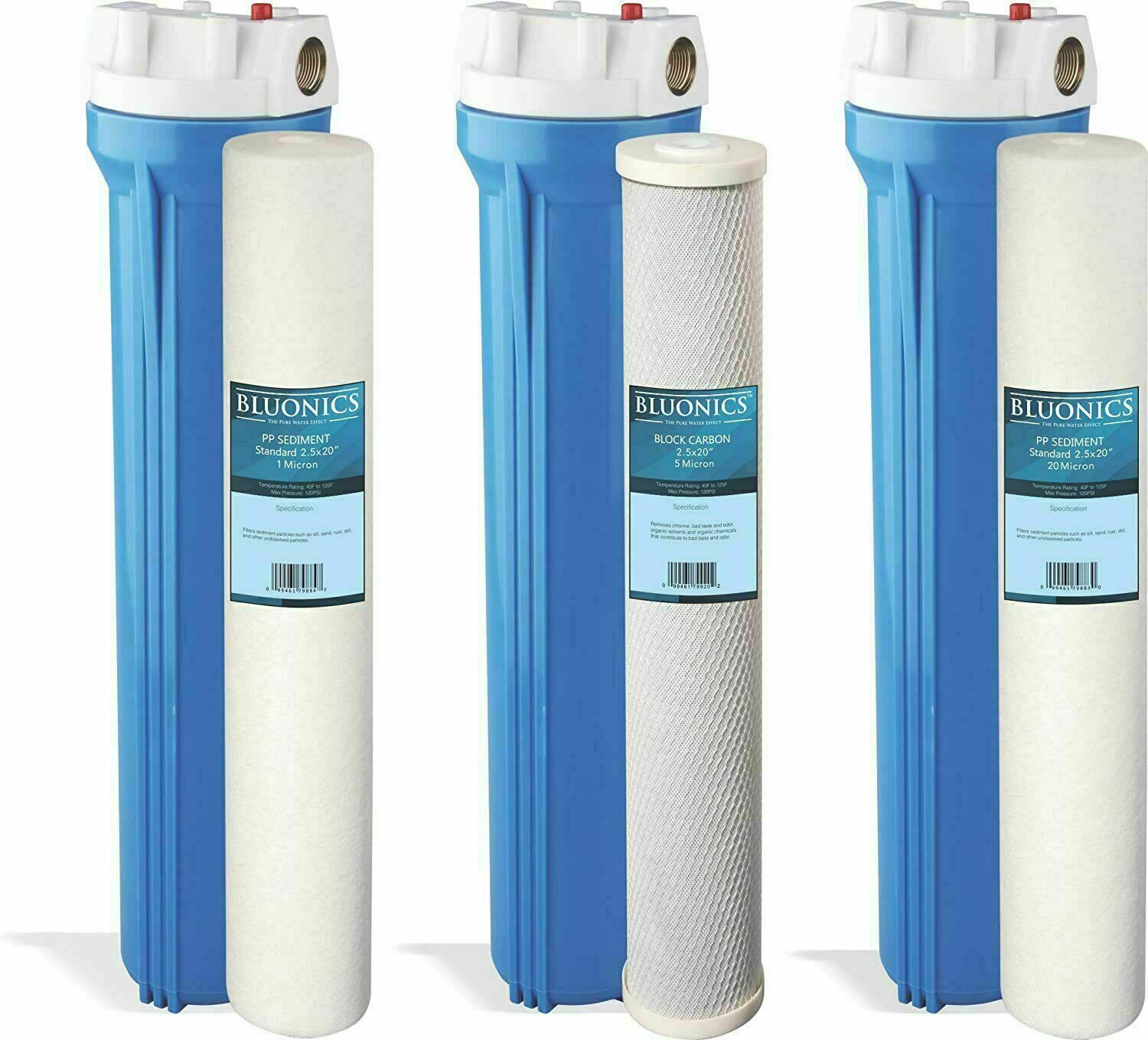BLUONICS Whole House Water Filter Purifier Sediment & CTO Carbon 3 High Flow 20" gallery