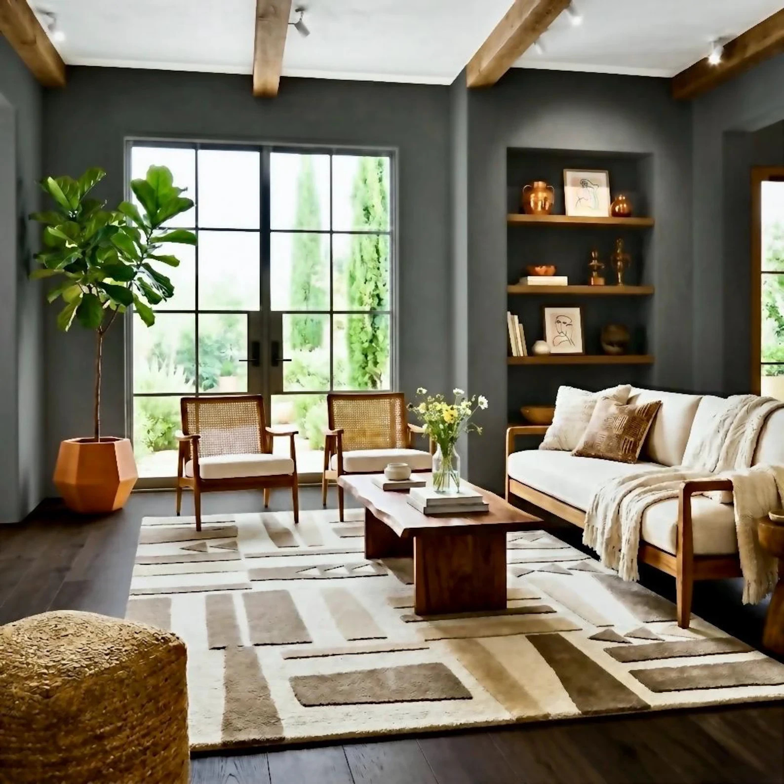 Hand Tufted Wool Area Rug – Beige, Cream, Grey Minimal Modern Area Rug Carpet. gallery