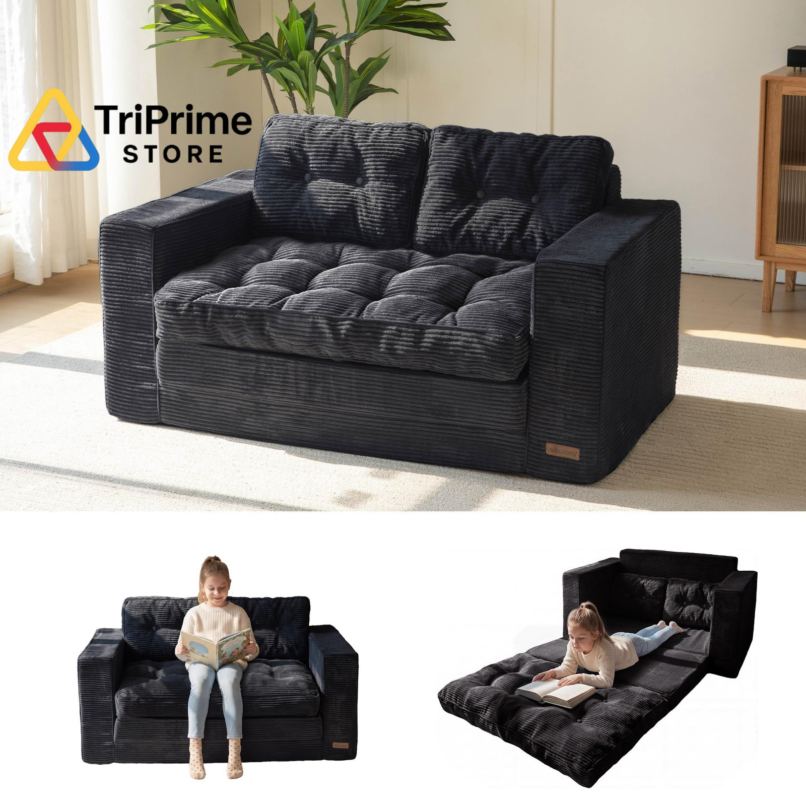MAXYOYO Convertible Sofa Bed, Pull Out Loveseat 59" Tri-fold Loveseat, Black gallery
