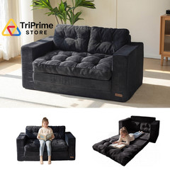 MAXYOYO Convertible Sofa Bed, Pull Out Loveseat 59″ Tri-fold Loveseat, Black