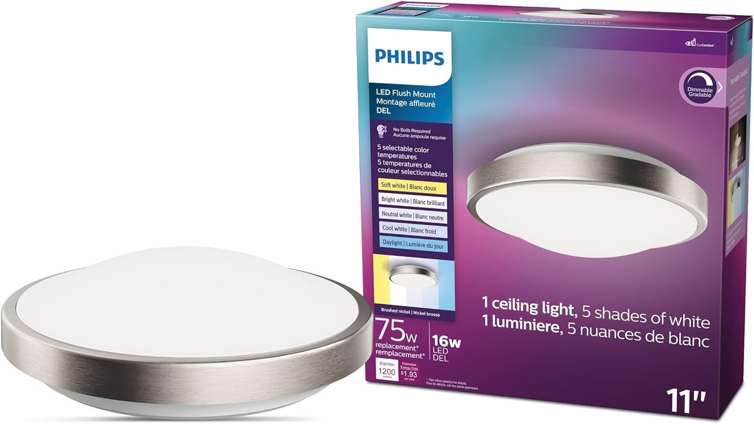 Philips LED 11" Flush Mount Ceiling Light 16W, 2700-5000K Dimmable - Silver™ gallery