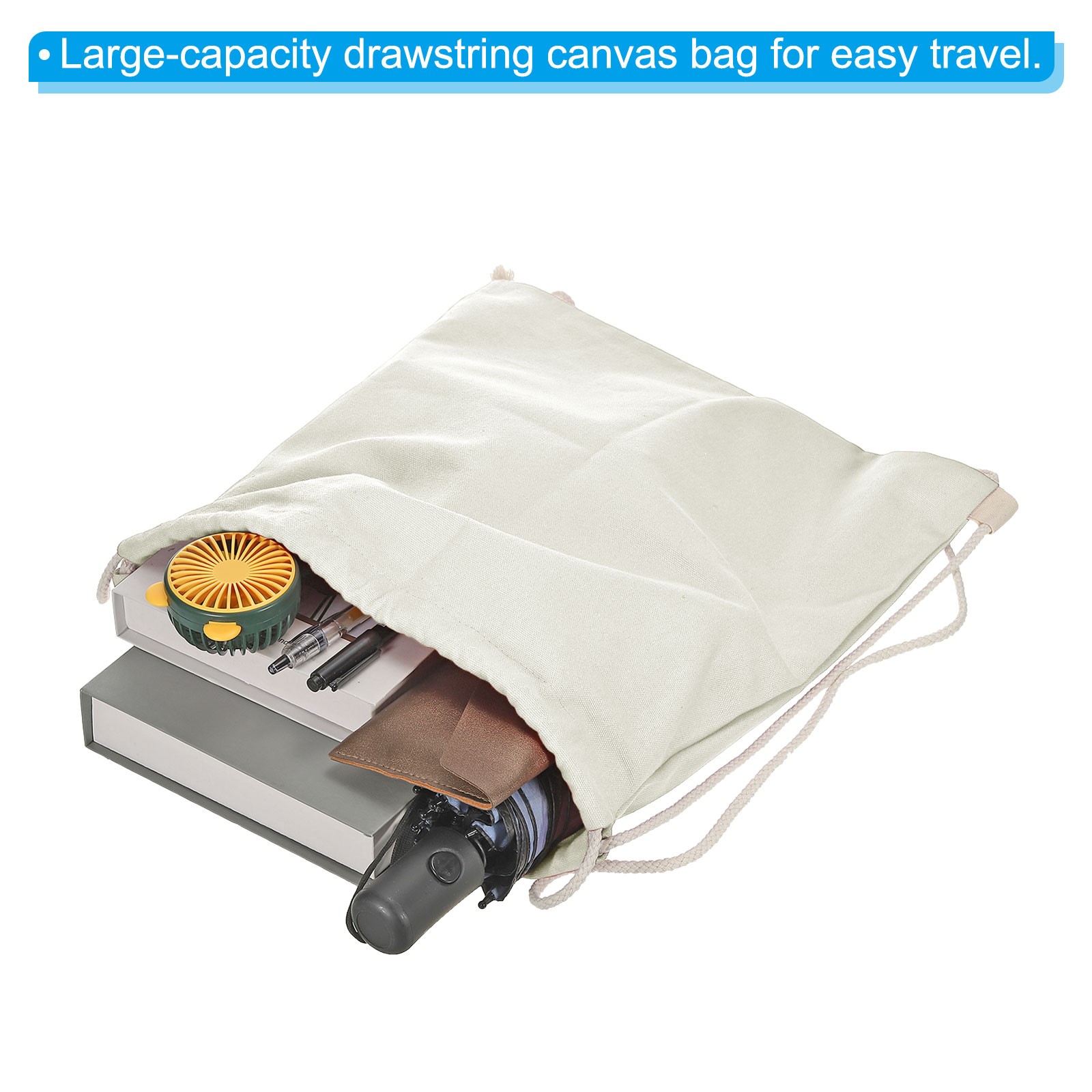 Cotton Drawstring Bag Canvas Drawstring Backpack Sport Gym Bag Beige 3