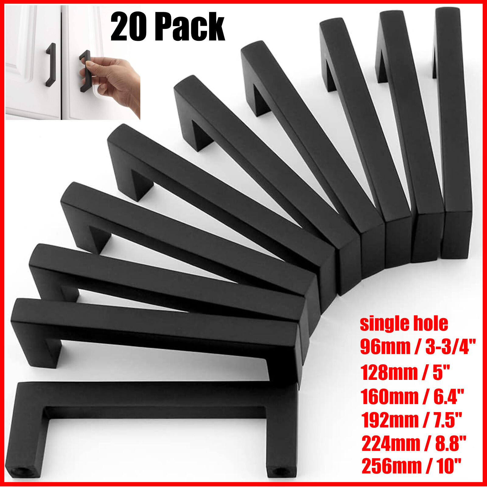 20 Pack Solid Square Bar Cabinet Handle Matte Black Cupboard Pulls for Kitchen gallery