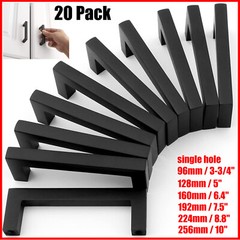 20 Pack Solid Square Bar Cabinet Handle Matte Black Cupboard Pulls for Kitchen