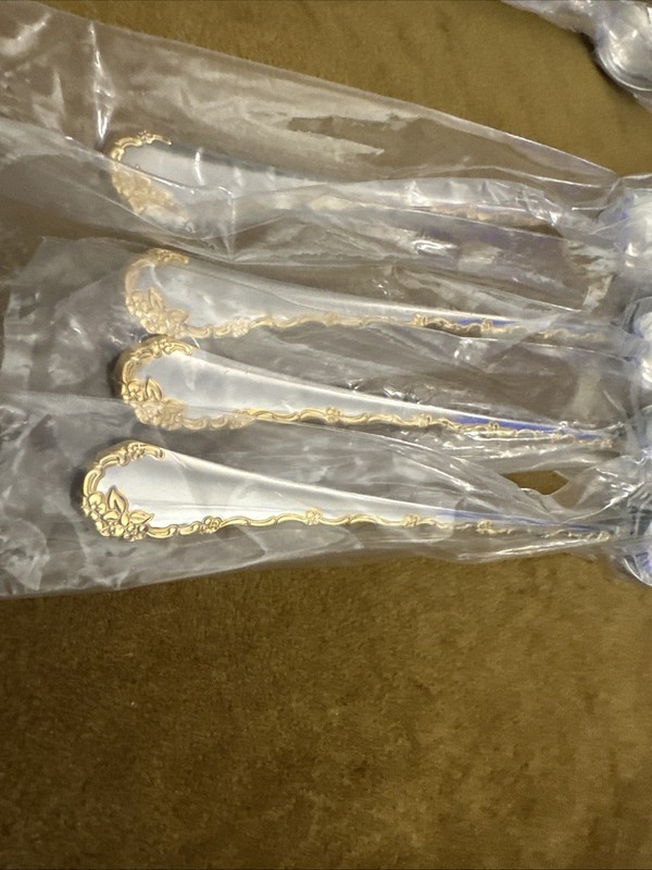(4) ICED TEASPOONS Oneida Community GOLDEN BELLE ROSE Stainless - (2Available gallery