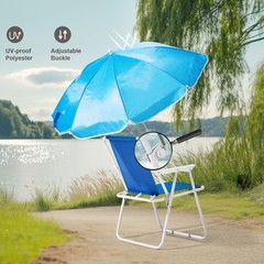 Blue Beach Camping Chair Protable Folding 1 PACK with Umbrella 265LBS Outdoor