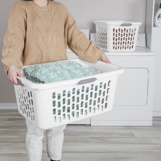 Sterilite 2 Bushel Large Plastic Laundry Basket 4 Comfort Grip Handles, White gallery