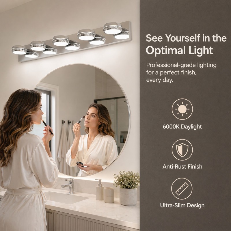35 in 5 Light Modern Chrome LED Vanity Bathroom Over Mirror Wall Sconce Fixture gallery