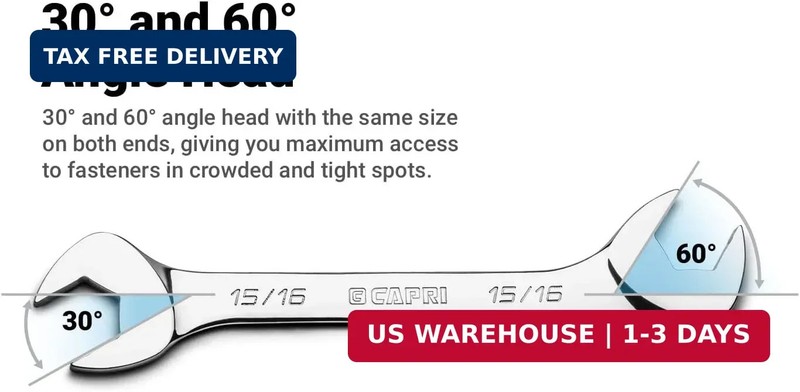 Capri Tools 7/8 in. Angle Open End Wrench, 30° and 60° angles, SAE gallery