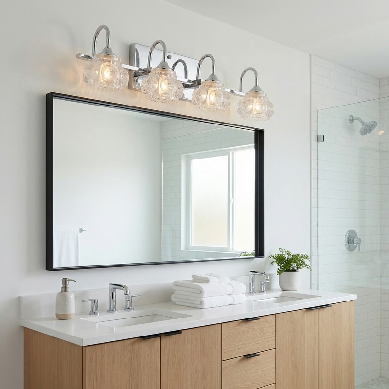 23'' Vanity Light 4 Lights LED Bathroom Mirror Crystal Shade Wall Fixture Chrome gallery