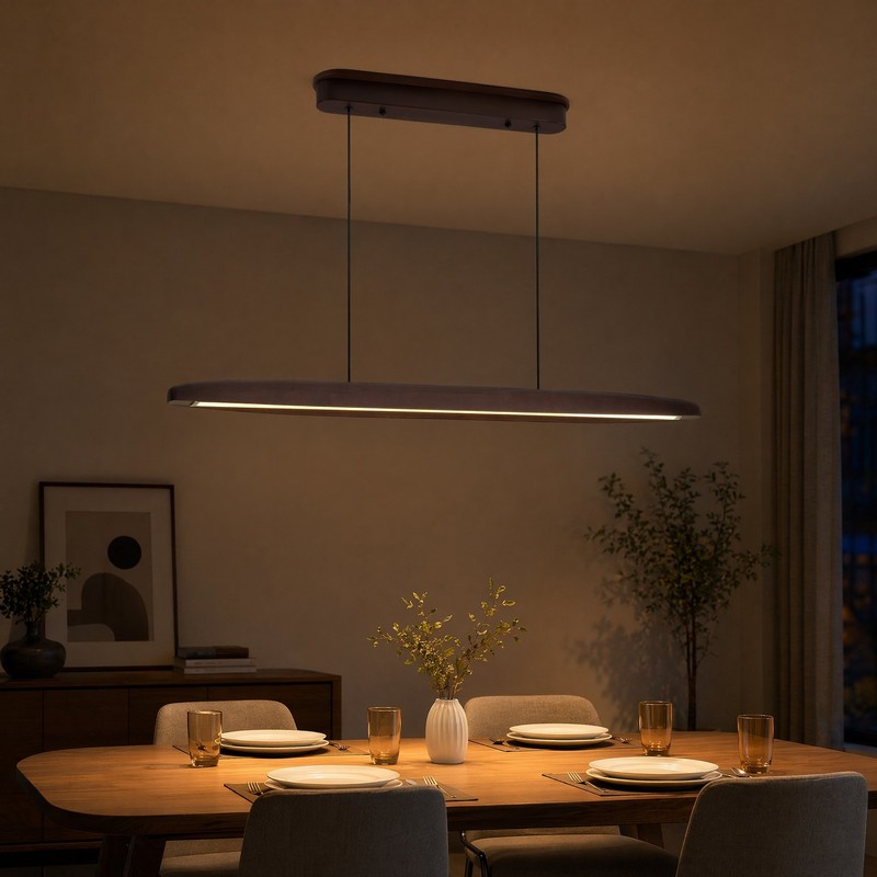 39 in Walnut Linear 3CCT LED Pendant Chandelier Remote Living Room Light Fixture gallery