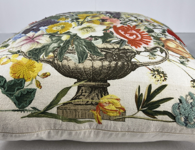 2011 "Woven Path" Embroidered Over Printed/Painted Flowers 18 x 18 Linen gallery