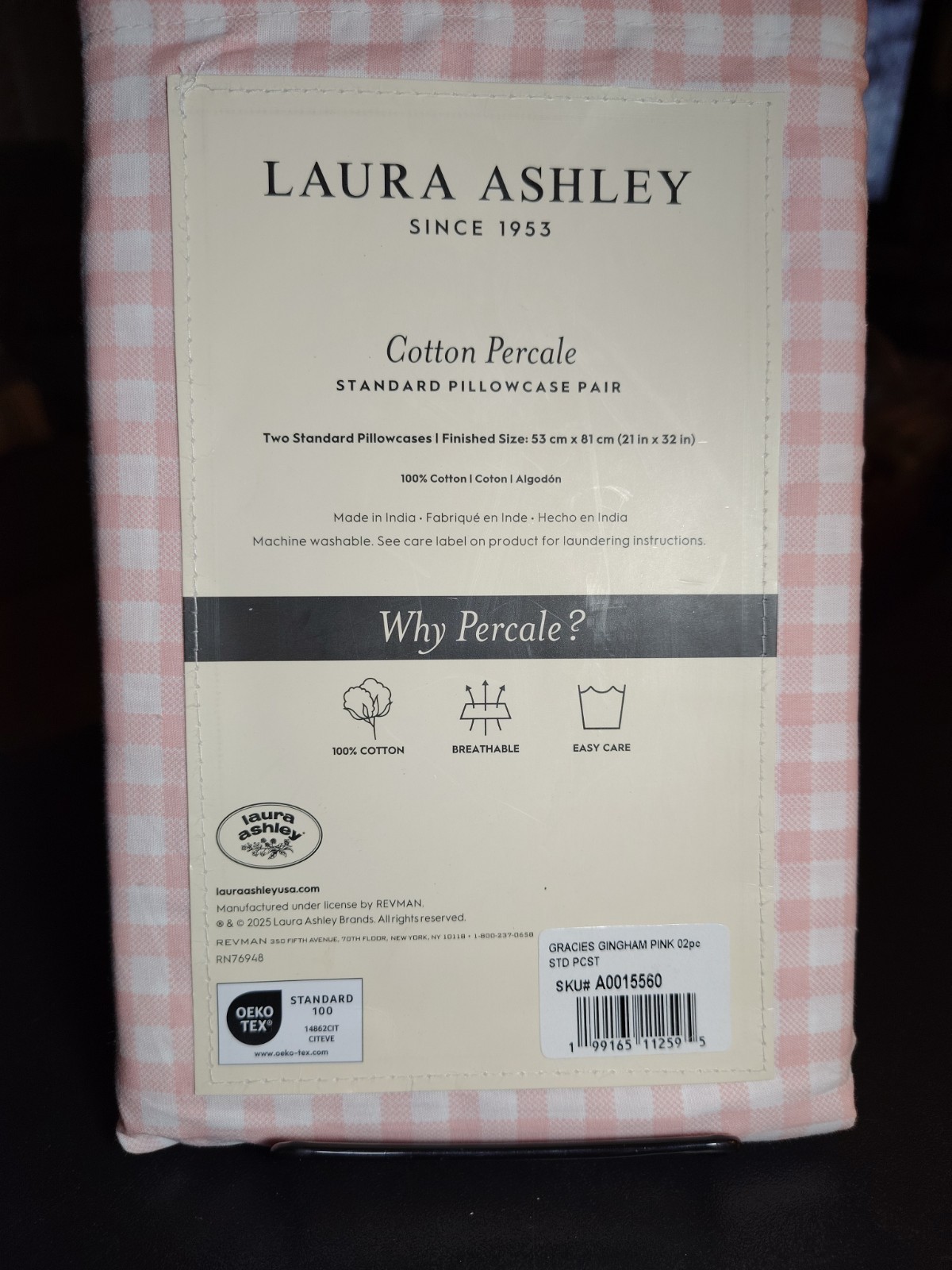 Laura Ashley GRACIES GINGHAM PINK STANDARD Pillowcases Set of 2 gallery