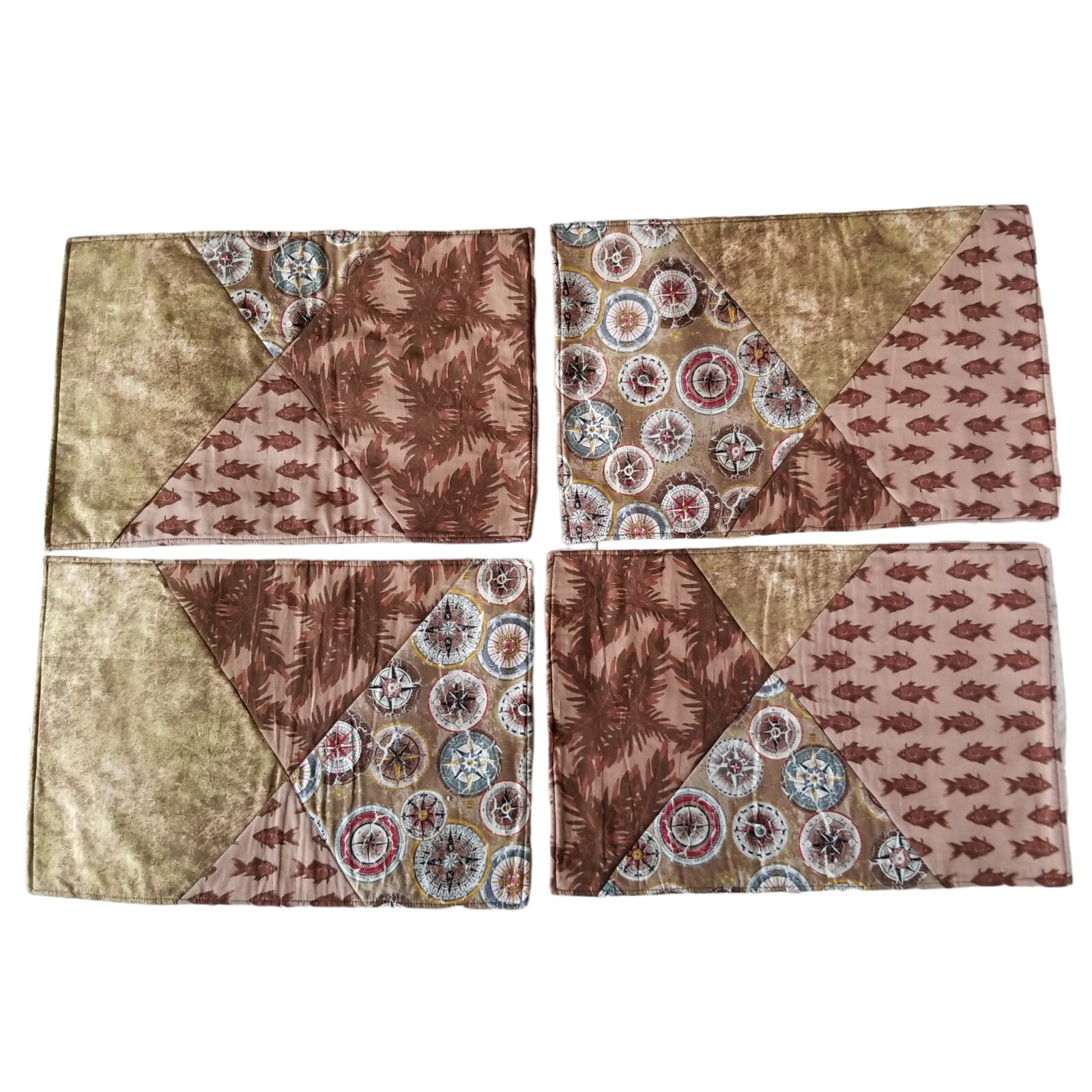 4 Handmade Reversible Quilted Placemats Patchwork Cottagecore Nautical Compass gallery