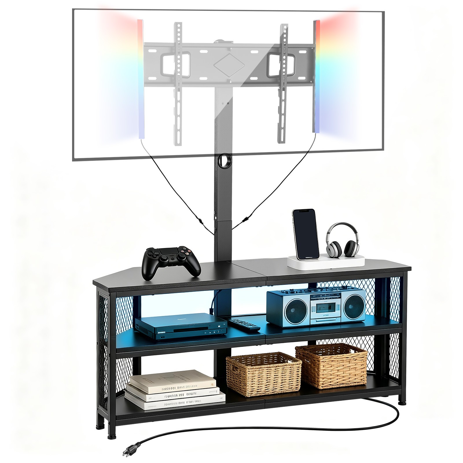 VEVOR TV Stand with Mount & Power Outlet 45.3 Inch for 32-75 Inch TVs Black gallery