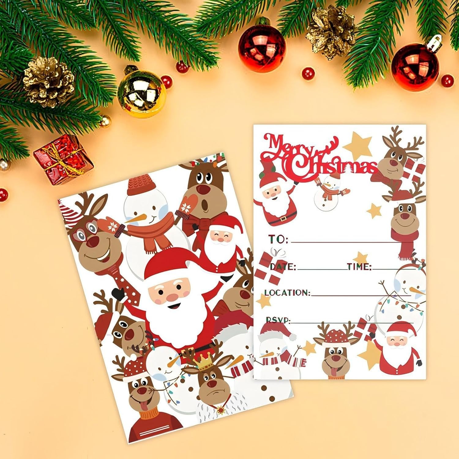 20x Christmas Party Invitations - Card Invites Xmas Santa 15.5cm x 10.5cm - New gallery