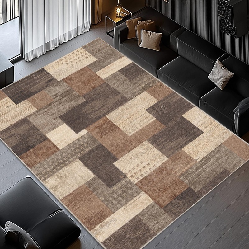 QDUIDU Modern Geometric Patchwork Area Rug 5'x7' Beige for Living Room gallery