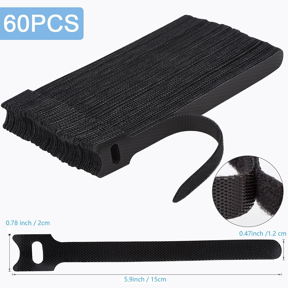 Nettbe 60 PCS 6 Inches Reusable Cable Ties, Adjustable 6inches-60PCS, Black gallery