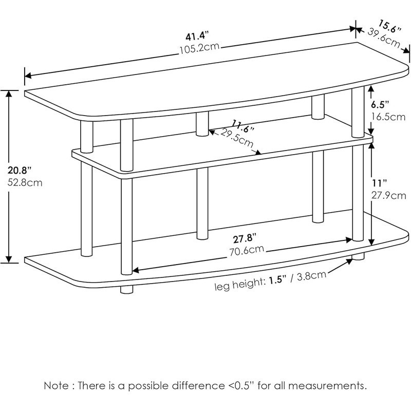 Durable 3-Tier TV Stand 43 in TVs Engineered Wood Metal Tubes Home Decor White gallery