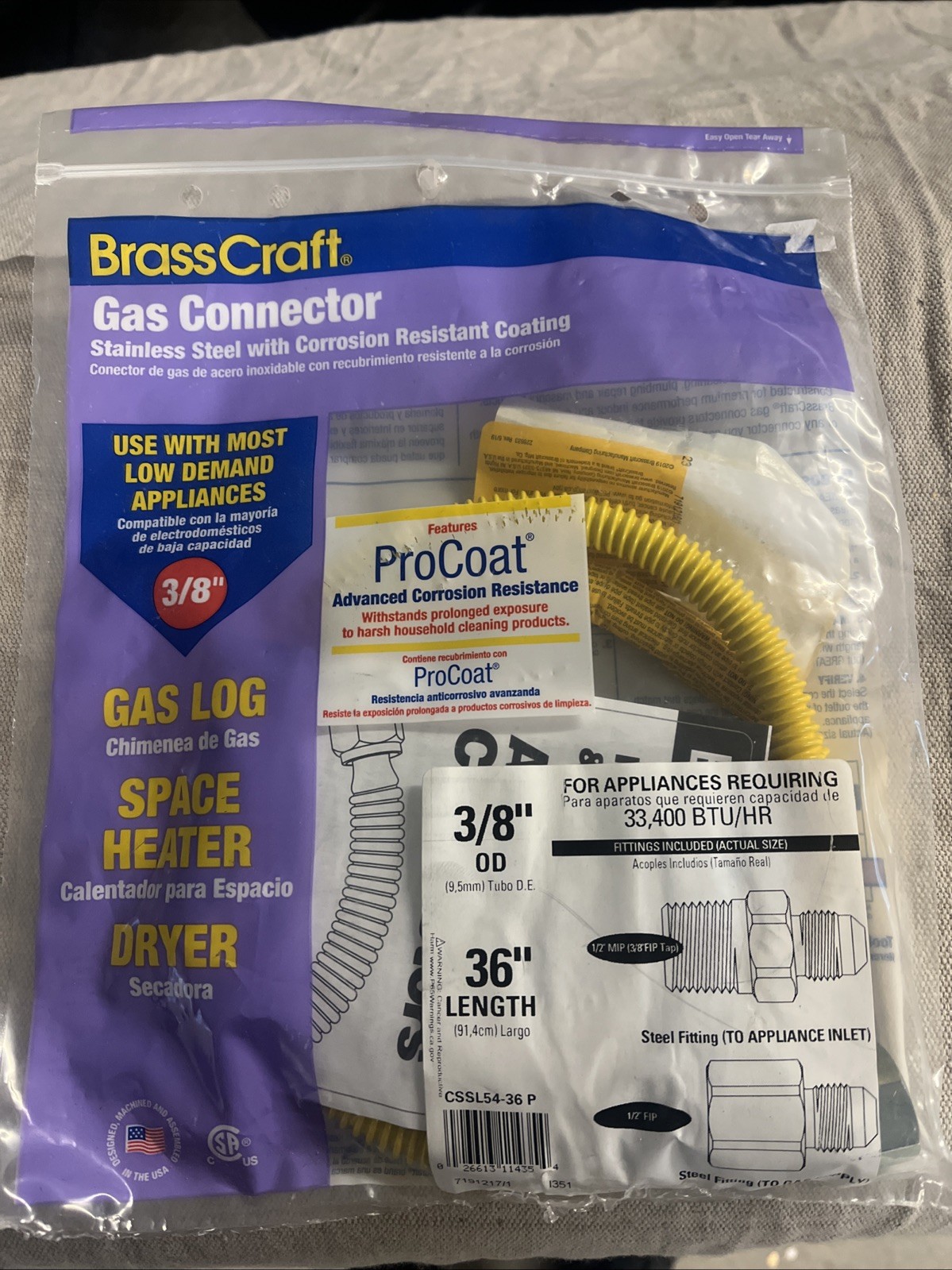 Brasscraft CSSL54-36 P1/2" MIP x 1/2" Dia. x 36" L FIP Stainless Steel Gas gallery