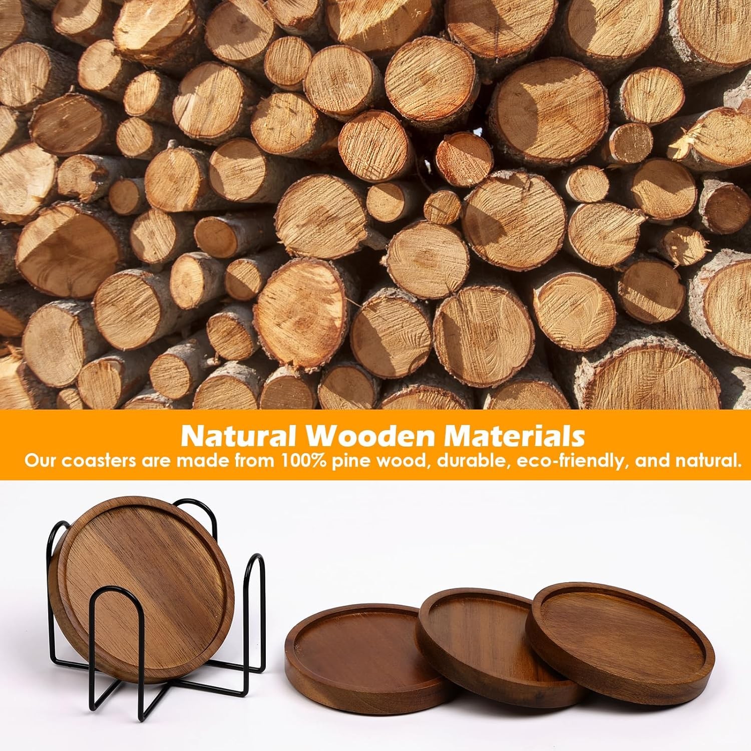 4 Pcs Wood Coasters for Drinks Absorbent, Wooden Coasters with Holder, Drink gallery