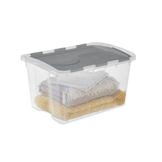 Clear Plastic Storage Container with Hinge Lid 48 Quart Medium FlipLid Bin Gray gallery