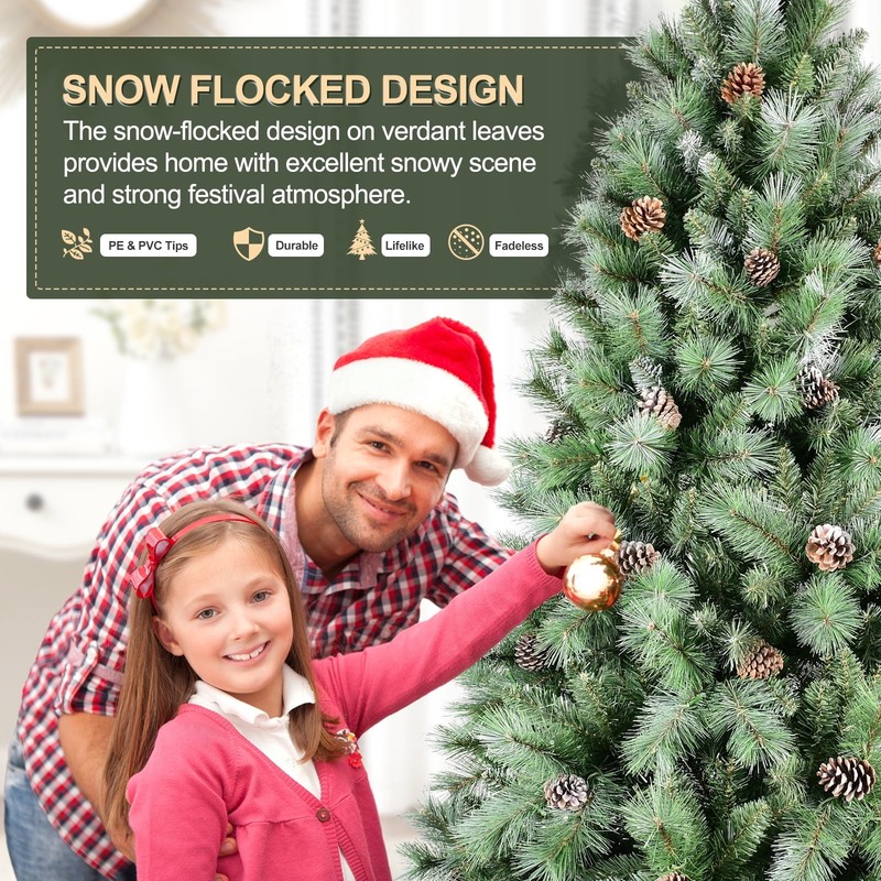 8 ft Snow Tips Artificial Christmas Tree Pre-Decorated Xmas Tree with 1858 Tips gallery