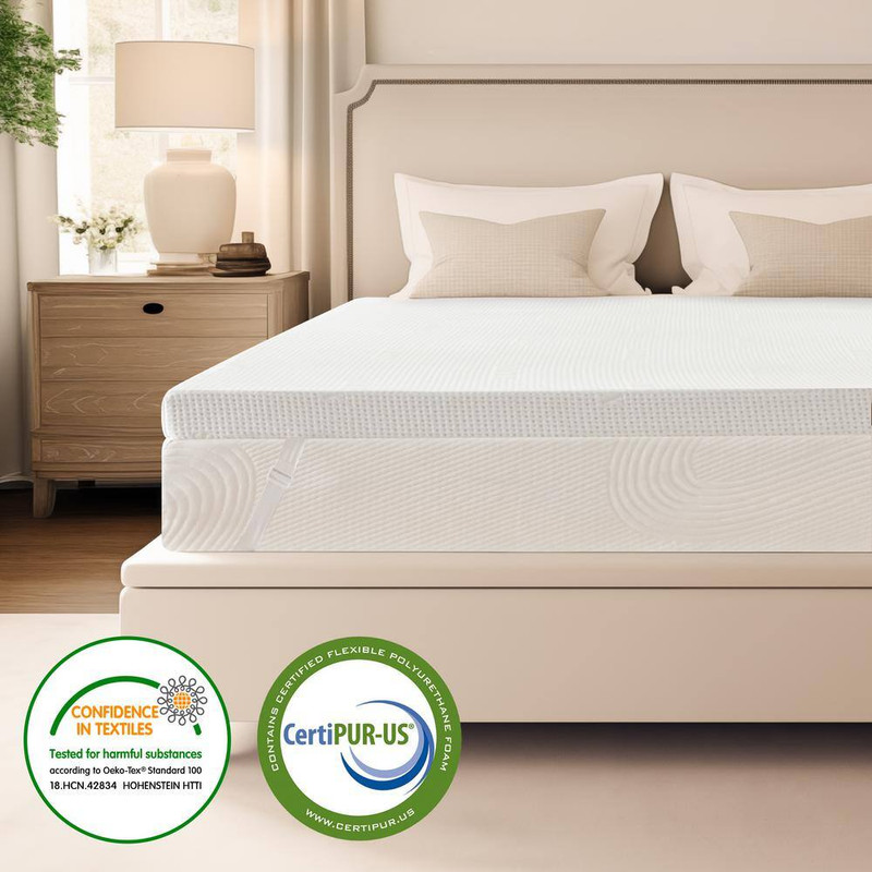 Medium 4 In. Full Gel Memory Foam Mattress Topper with Easy Care Machine Washabl gallery