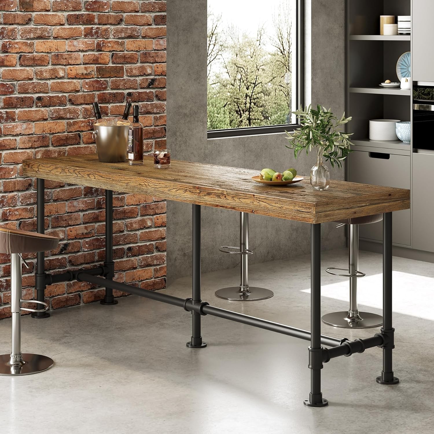 70.9'' Solid Wood Bar Table Industrial Narrow High Top Bar Unit for 6-8 People gallery