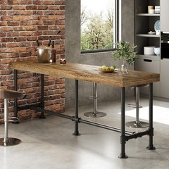 70.9” Solid Wood Bar Table Industrial Narrow High Top Bar Unit for 6-8 People
