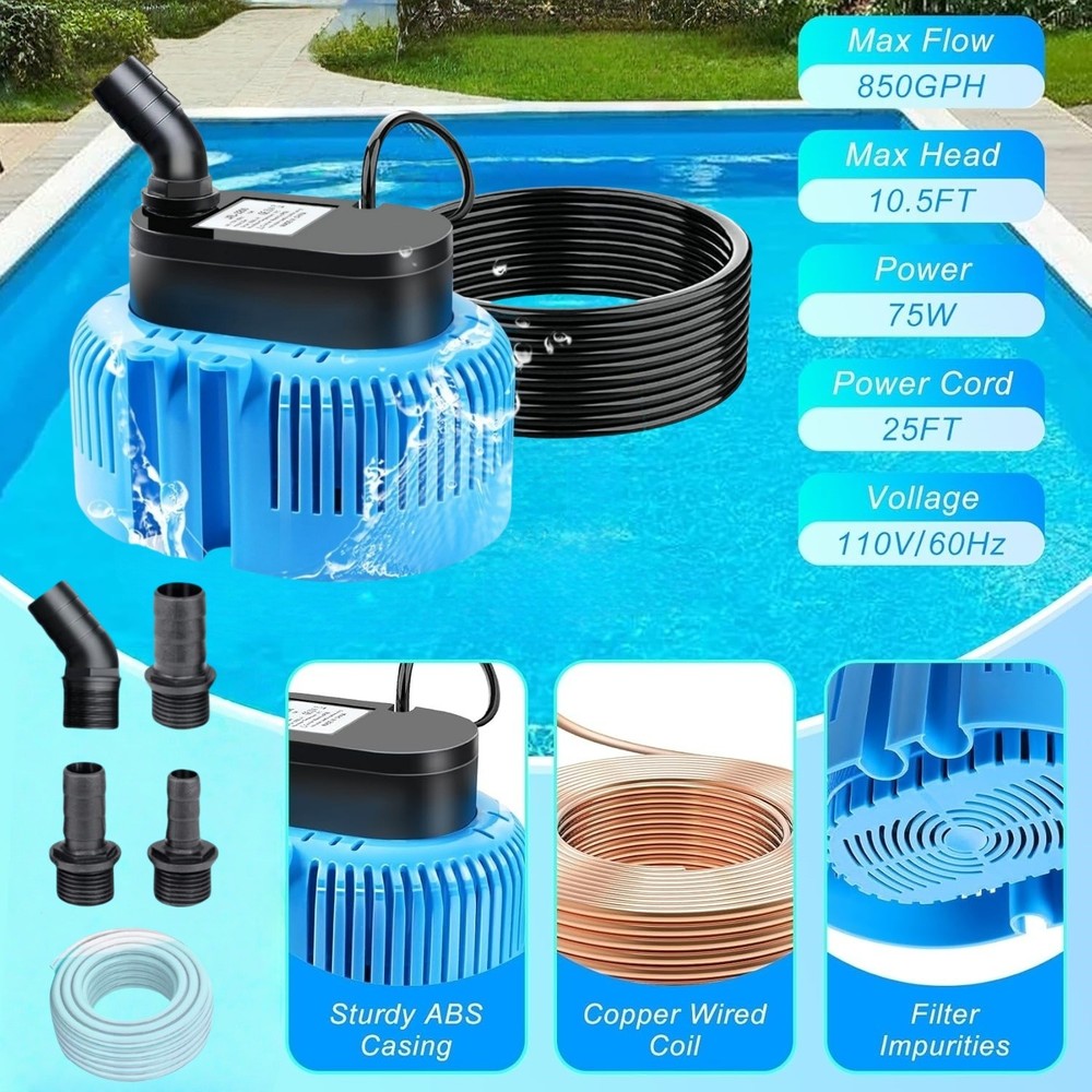Pool Cover Pump above Ground - Submersible Water Sump Pump Swimming Water Pump