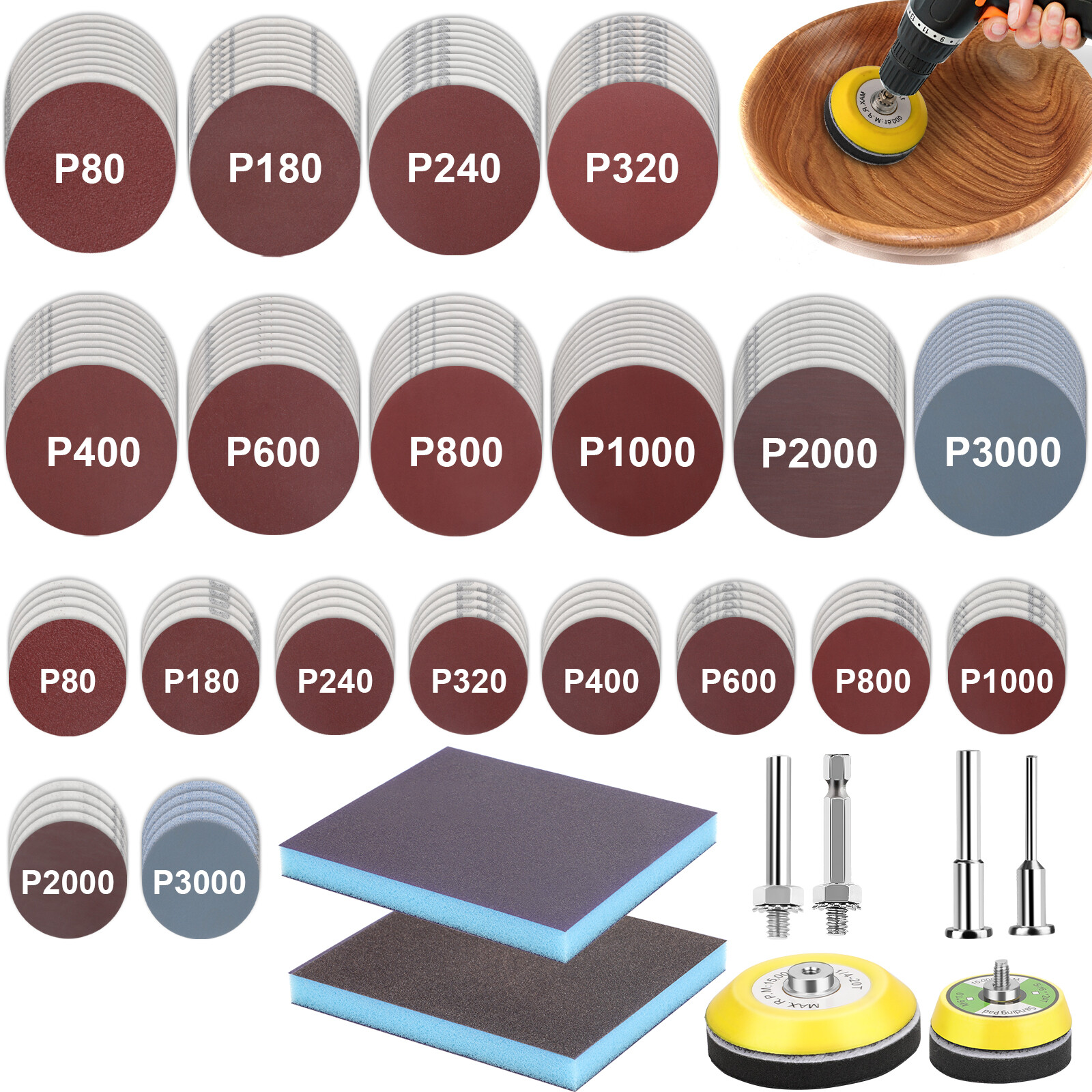 160pcs Sanding Discs Kit 2/3in 80-3000 Grit Sandpaper Backer Pads for Drill gallery