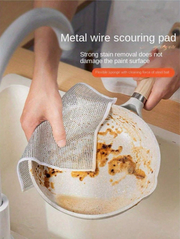 10pcs Non-Scratch Steel Wool Dishcloths - Reusable Kitchen Scrubbing Pads-NEW gallery