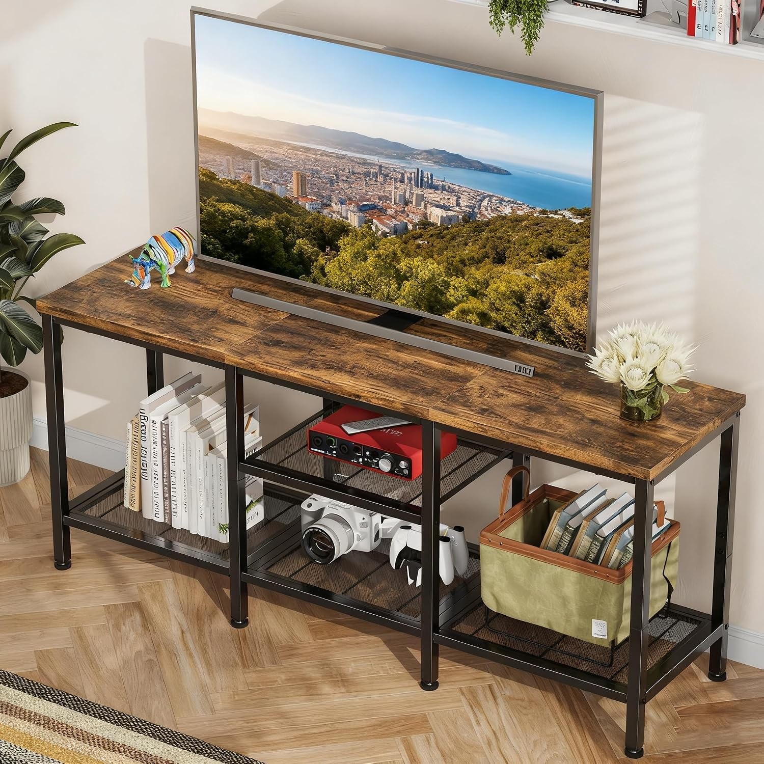 TV Stand for 50 Inch TVs Entertainment Center with Open Storage Shelves Media gallery