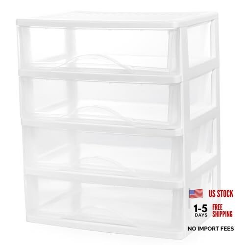 Plastic Stackable Storage 4 Drawers Bathroom Makeup 1Pack 4Drawer -Large White
