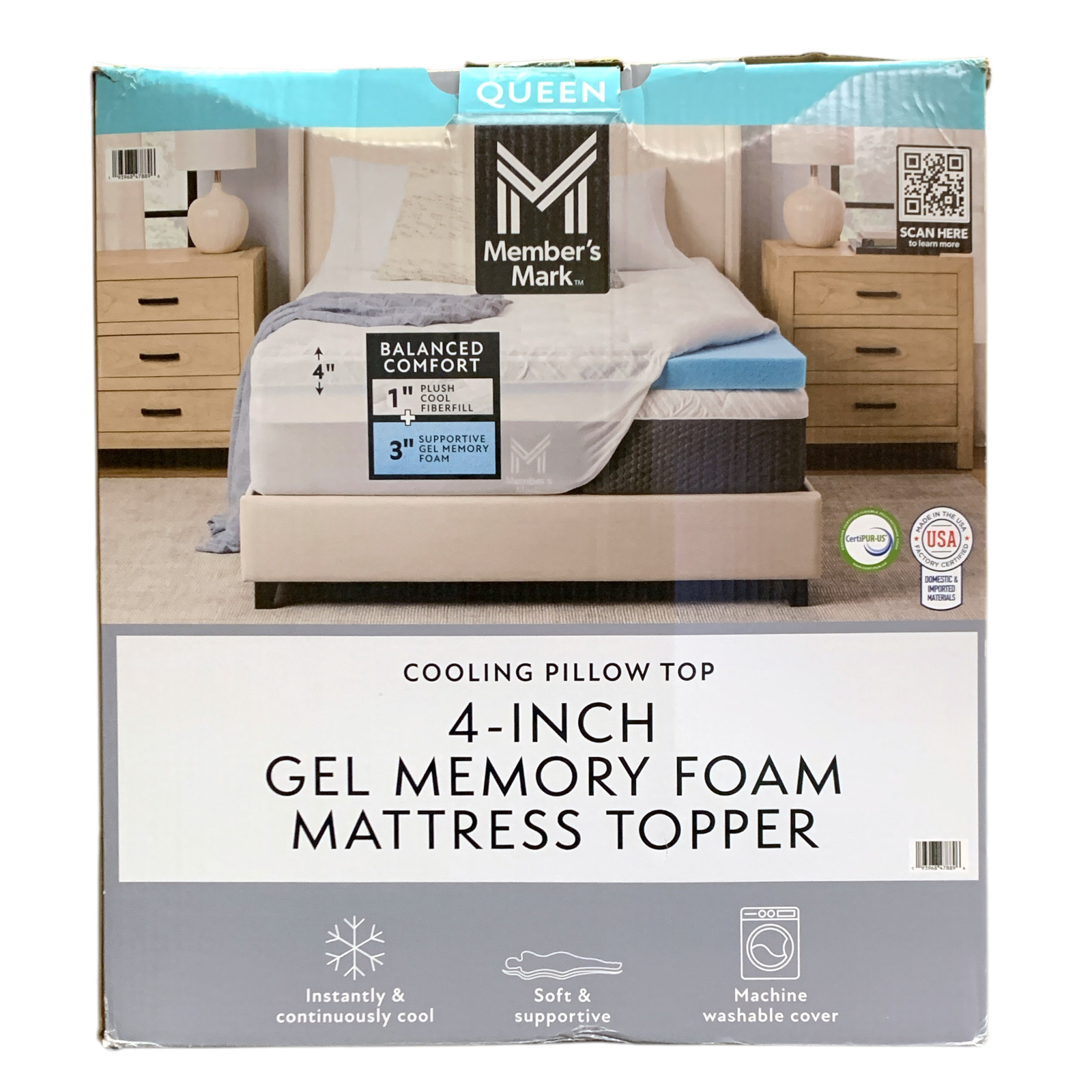 Member's Mark 4-Inch Cooling Pillow-Top Gel Memory Foam Mattress Topper, Queen gallery