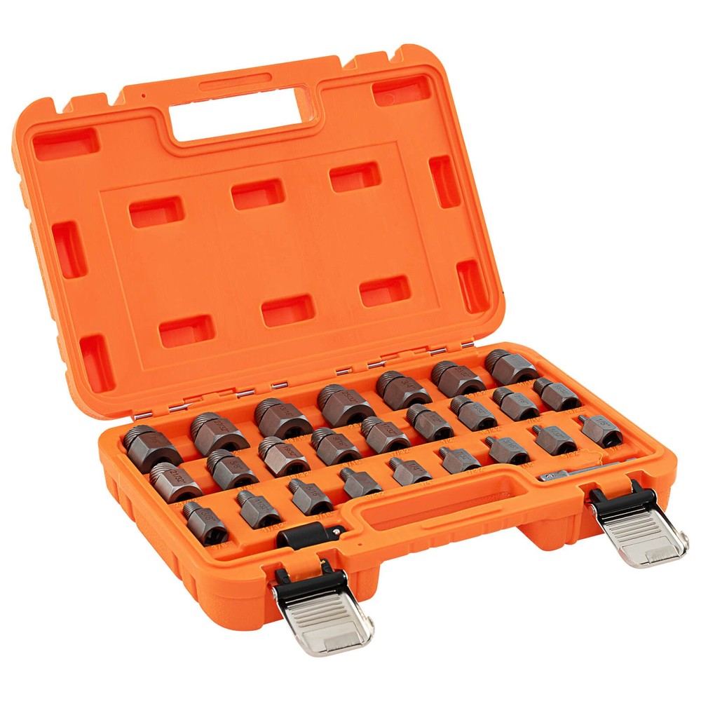 27 PCS Multi-Spline Screw Extractor Set with 3"/8” Drive Hex Head Bolt Remover