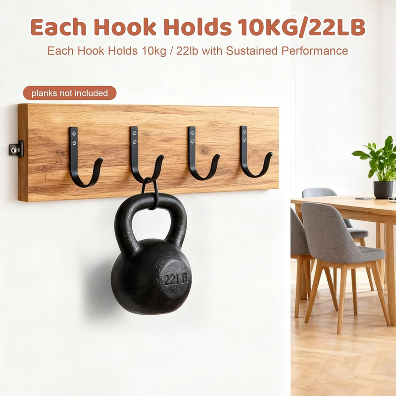 Wall Hooks for Hanging, Large Coat Hooks Wall Mount, Heavy Duty Screw in Metal H gallery