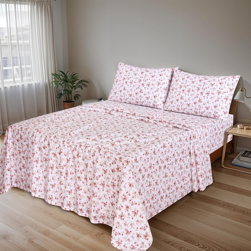 100% Cotton Percale Sheets Queen Size Bouquet Crisp Cooling Deep Pocket 16" Soft gallery