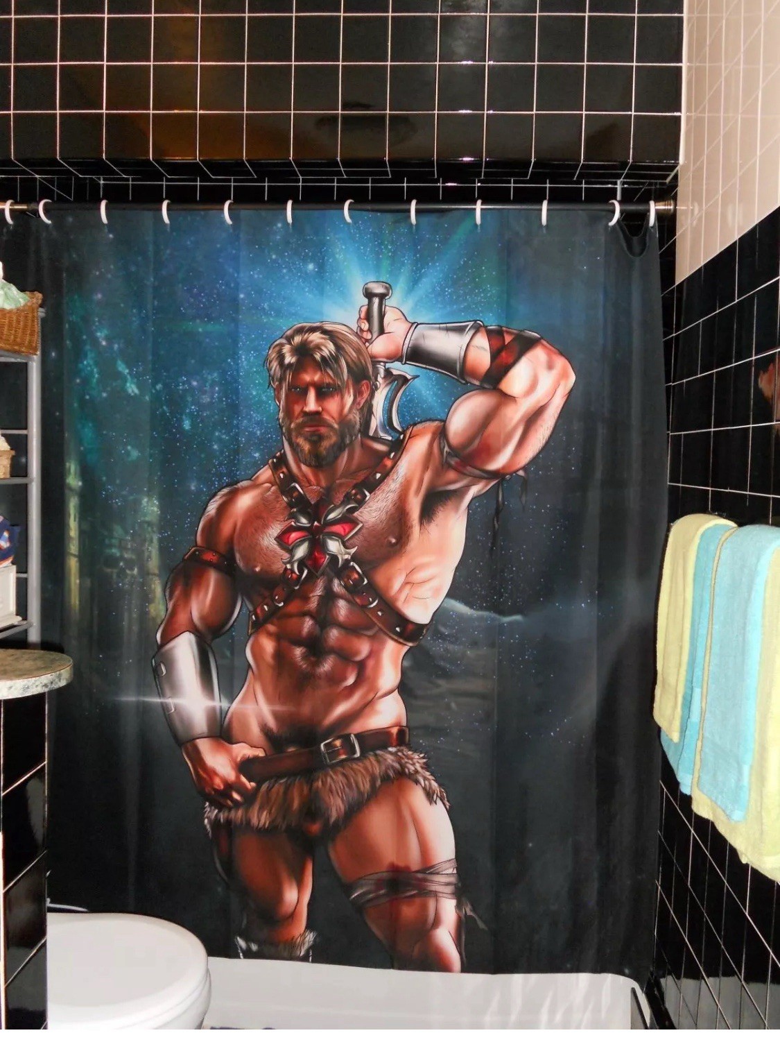 Licensed Jorden Arts He Man Shower Curtain Superhero MOTU Gay Butch Fetish gallery