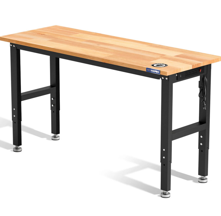 Uimoso Adjustable Height Workbench 60"L x 24"W Work Bench Table w/ Power Outlets gallery