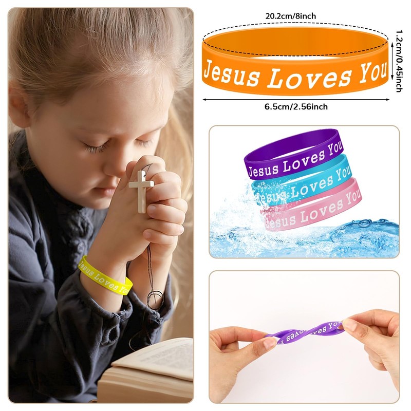 42pcs Jesus Loves You Silicone Bracelets Bulk Colorful Christian Jesus Rubber... gallery
